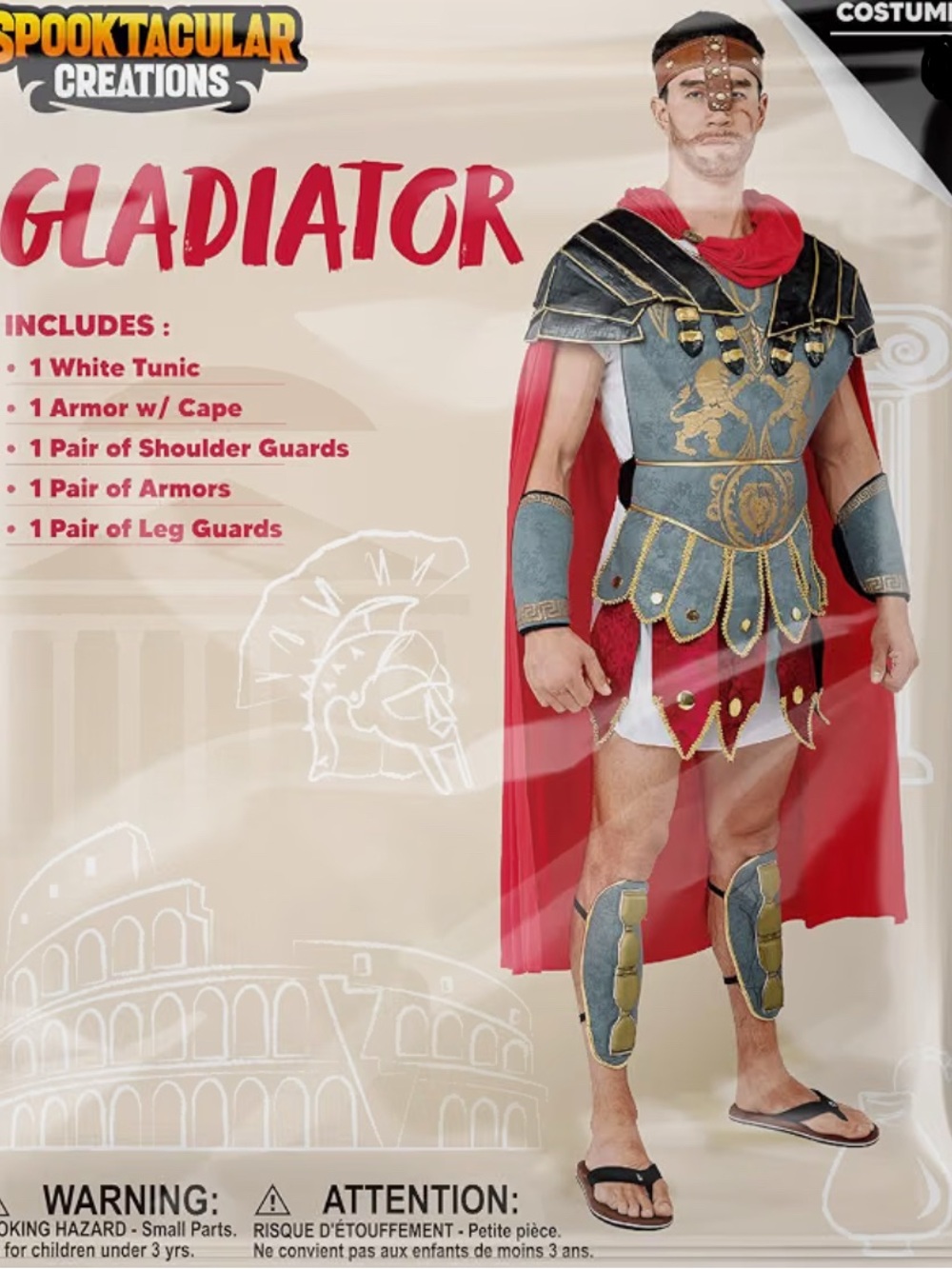Men's Gladiator Costume - Red & Gray Roman Armor